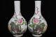 A Pair Chinese Pastel Porcelain Gilded Hand-painted Flower&bird Vase 19219