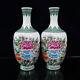 A Pair Chinese Pastel Porcelain Handpainted Exquisite Flowers&plants Vase 20911