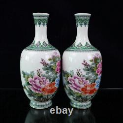 A Pair Chinese Pastel Porcelain HandPainted Exquisite Flowers&Plants Vase 20911