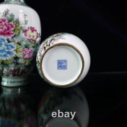 A Pair Chinese Pastel Porcelain HandPainted Exquisite Flowers&Plants Vase 20911