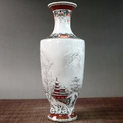 A Pair Chinese Pastel Porcelain HandPainted Exquisite Snowy scenery Vase 20914