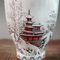 A Pair Chinese Pastel Porcelain HandPainted Exquisite Snowy scenery Vase 20914