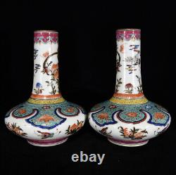 A Pair Chinese Pastel Porcelain HandPainted Exquisite Vase 22473