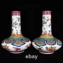 A Pair Chinese Pastel Porcelain HandPainted Exquisite Vase 22473