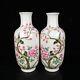 A Pair Chinese Pastel Porcelain Handmade Exquisite Flowers And Birds Vase 12422