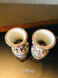 A Pair Chinese Porcelain Canton Famille Dragon Rose Base Vase 19th