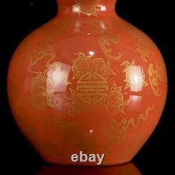 A Pair Chinese Porcelain Gilded Handcarved Exquisite Pattern Vase 14507