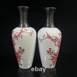 A Pair Chinese Porcelain Hand-Painted Exquisite Flowers&Birds Vase 14956