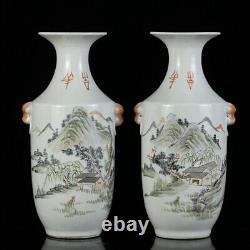 A Pair Chinese Porcelain HandPainted Exquisite Landscape Vase 22158