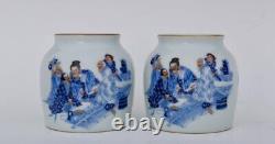 A Pair Delicate Collectable Art Handmade Famille Rose Porcelain Figure Zun Vase