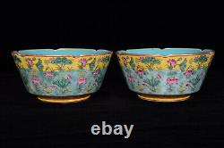 A Pair Fine Collectable Art Handmade Famille Rose Porcelain Flowers Plants Bowl