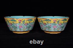 A Pair Fine Collectable Art Handmade Famille Rose Porcelain Flowers Plants Bowl