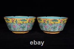 A Pair Fine Collectable Art Handmade Famille Rose Porcelain Flowers Plants Bowl