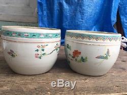 A Pair Of Chinese Antique Famille Rose Porcelain Fishing Bowls