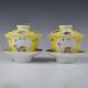 A Pair Of Yellow Chinese Porcelain Famille Rose Covered Cup & Saucers Ca 1920