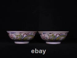 A Pair Vivid Chinese Hand Painting Dou Polychrome Porcelain Dragon Bowl