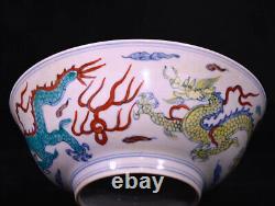 A Pair Vivid Chinese Hand Painting Dou Polychrome Porcelain Dragon Bowl