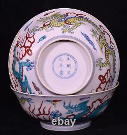 A Pair Vivid Chinese Hand Painting Dou Polychrome Porcelain Dragon Bowl