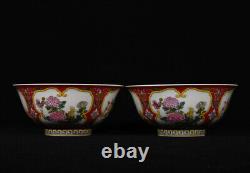 A Pair Vivid Collectable Art Handmade Painting Famille Rose Porcelain Plant Bowl