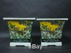 A Pair of Rare Old Thick Heavy Chinese Painting Porcelain Flower Pots Vases