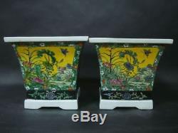 A Pair of Rare Old Thick Heavy Chinese Painting Porcelain Flower Pots Vases