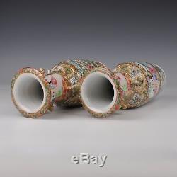 A Perfect Pair Of Chinese Porcelain 19th Century Famille Rose Canton Vases