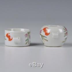 A Perfect Pair Of Chinese Porcelain Famille Rose Bird Feeders From ca 1900