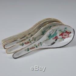 A Set Of Six Perfect Chinese Porcelain Famille Rose 19th Century Spoons