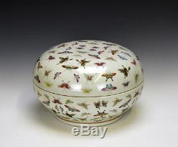 A Very Rare Chinese Famille Rose Butterfly Heavy Porcelain Box Marked