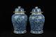 A Pair Beautiful Chinese Blue And White Porcelain Vase Jar Pot With Cover