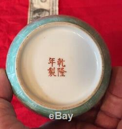 ANTIQUE CHINESE CELADON Porcelain Vase 4 Character Qianlong Mark Kaishu Script