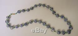 ANTIQUE CHINESE Character White Blue Porcelain BEADS Hand Knotted NECKLACE 19 C