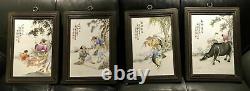 ANTIQUE CHINESE REPUBLIC PERIOD Set of 4 PORCELAIN PLAQUES by artist WANG QI