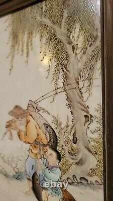 ANTIQUE CHINESE REPUBLIC PERIOD Set of 4 PORCELAIN PLAQUES by artist WANG QI