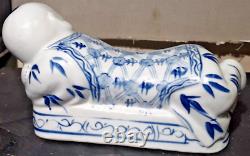 ANTIQUE Chinese Blue & White Porcelain Opium PillowithHeadrest Rotund Man or Boy