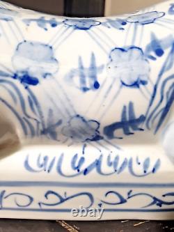 ANTIQUE Chinese Blue & White Porcelain Opium PillowithHeadrest Rotund Man or Boy