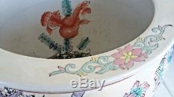 ANTIQUE Chinese Famille Porcelain 12 FISHBOWL PLANTER Vase Cachepot Crock
