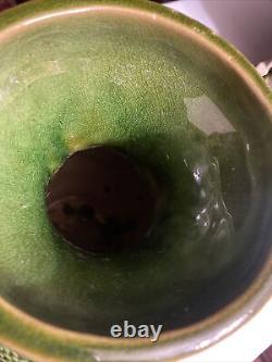 ANTIQUE VINTAGE CHINESE Green CRACKLE Glaze Dragon HANDLE PORCELAIN VASE