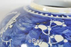 Alarge 19thC Chinese blue&white porcelain ginger jar/vase hardwood stand Kangxi