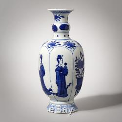 Amazing Chinese Blue and White Porcelain Vase Vivid Ladies Figures KangXi Period