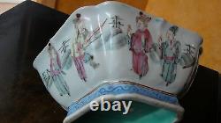 Antique 18c Chinese Famille Rose Porcelain Square Shaped Bowl, Dynasty Mark