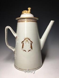Antique 18th C. Chinese Export Armorial Porcelain Teapot Tea Coffee Pot