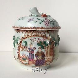 Antique 18th C Chinese Export Mandarin Porcelain pot with lid Qianlong Period