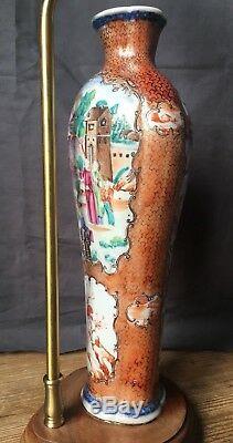 Antique 18th C Chinese Export Porcelain Vase Lamp Qianlong Qing