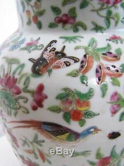 Antique 19 Century Chinese Flowers, Butterfly and Birds Porcelain Vase