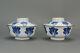Antique 19c Chinese Porcelain Lidded Bowls Bleu De Hue Leaf Vietnam