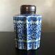 Antique 19th C Chinese Blue & White Porcelain Lobed Tea Caddy & Wooden Lid Nr