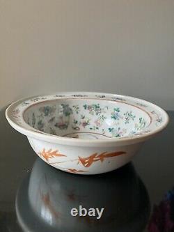 Antique 19th C. Chinese Famille Rose Porcelain Bowl Butterfly Flowers Pink Green
