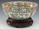 Antique 19th Century Chinese Porcelain Rose Medallion Bowl With Carved Wood Stand