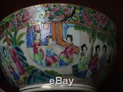 Antique 19th century Chinese Canton Famille Rose Porcelain Punch Bowl